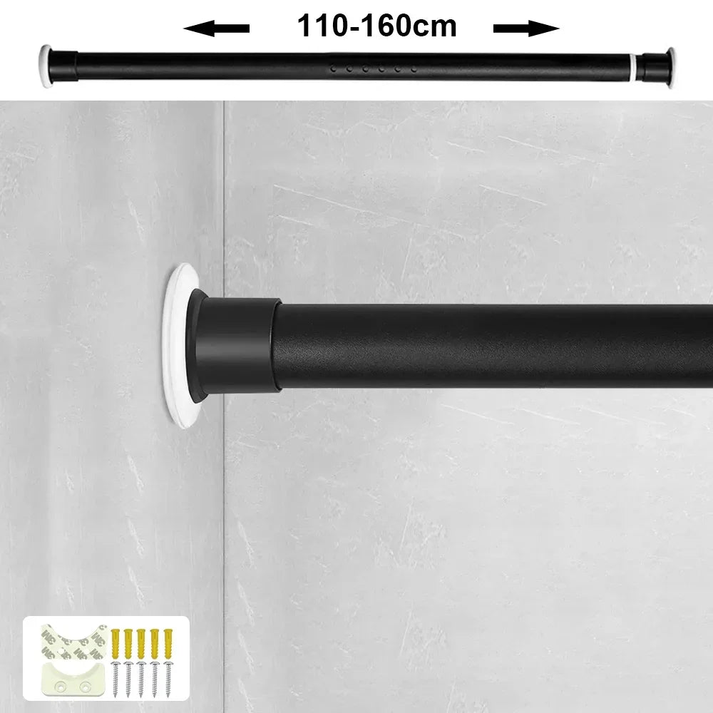 tige rideau douche ajustable noir blanc texture lisse moderne anneaux suspension support tension haute