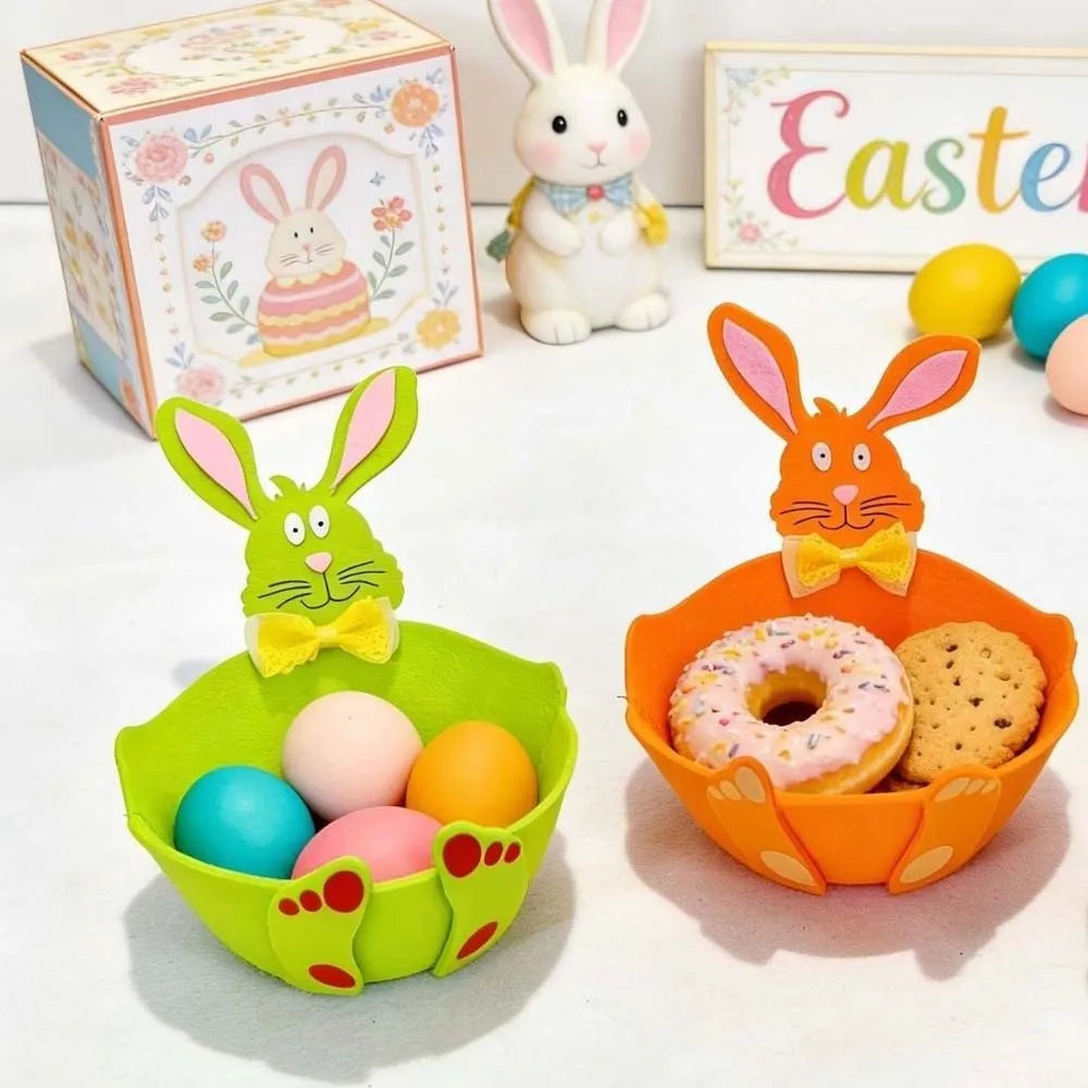 panier feutrine forme lapin deco pâques couleur jaune orange vert enfantin mignon