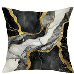 taies d'oreiller imprimées marbre veines dorées contemporain maison salon 45x45cm polyester peachskin