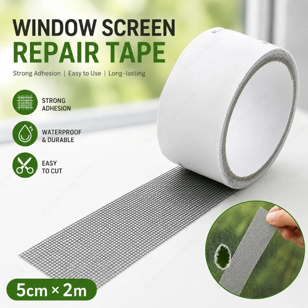 ruban réparation moustiquaire adhésif 5cm 2m blanc gris maille fine transparent fenêtre porte rideau
