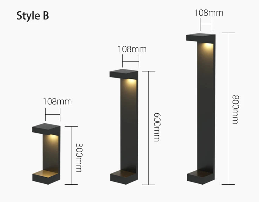 lampe led imperméable moderne extérieure jardin noir doré ip65 30cm 60cm 80cm