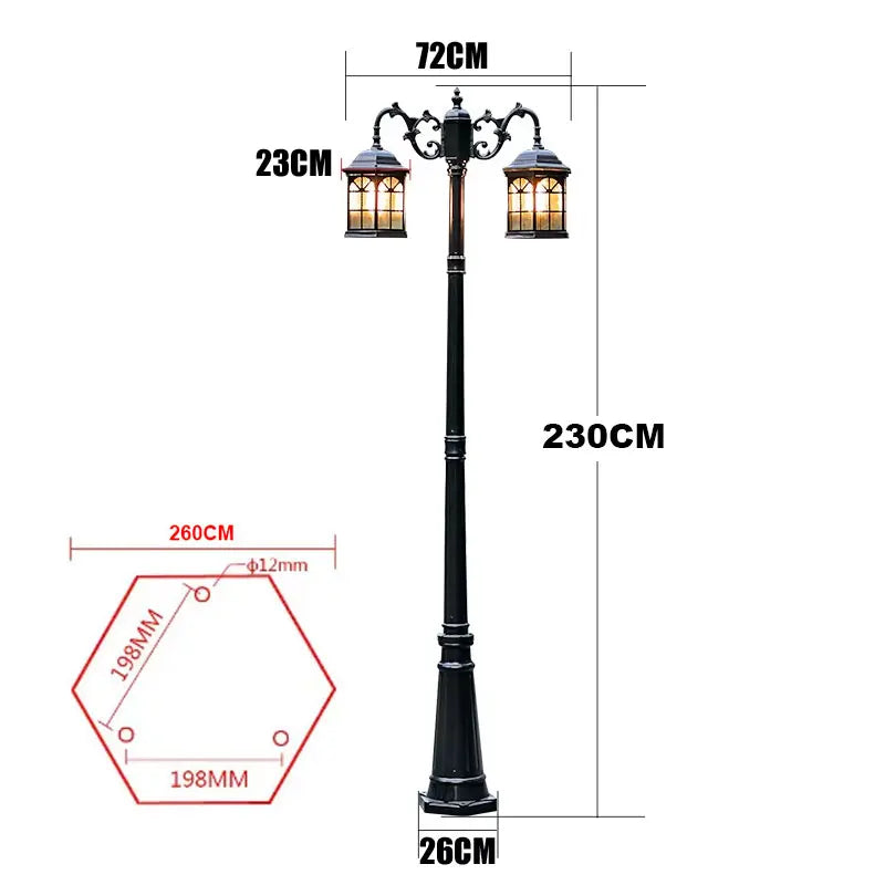 Lampadaire élégant classique or noir extérieur led ip65 certifié ccc