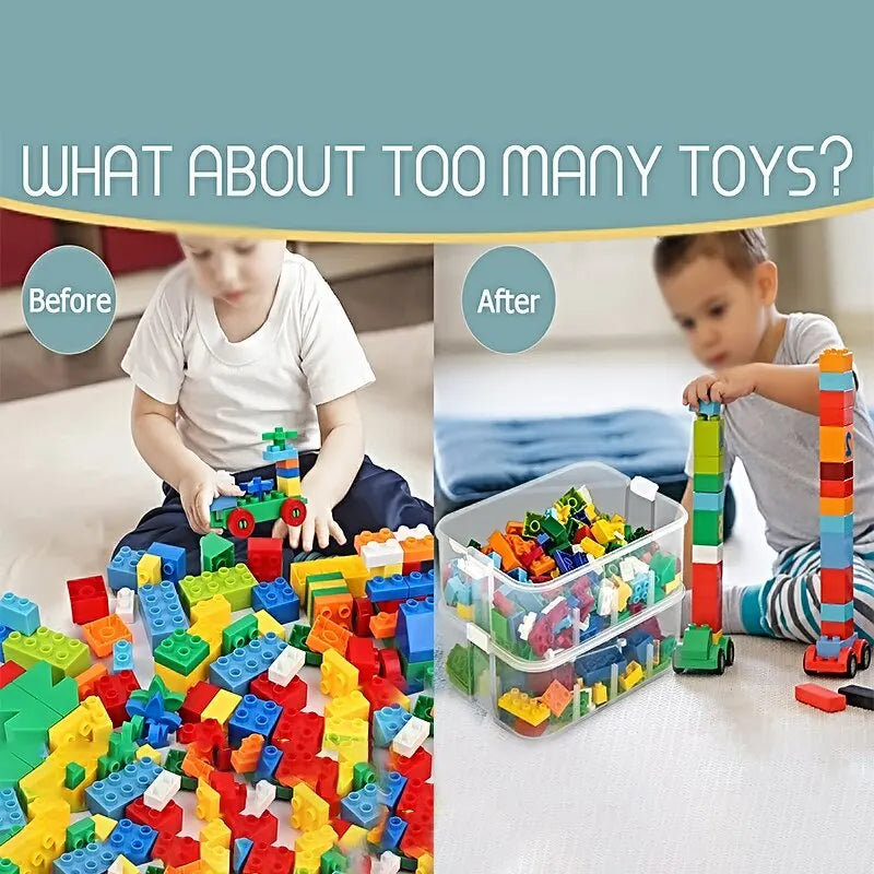 boîtes rangement empilables transparentes multicolores blocs construction clips fixations moderne jouets enfants