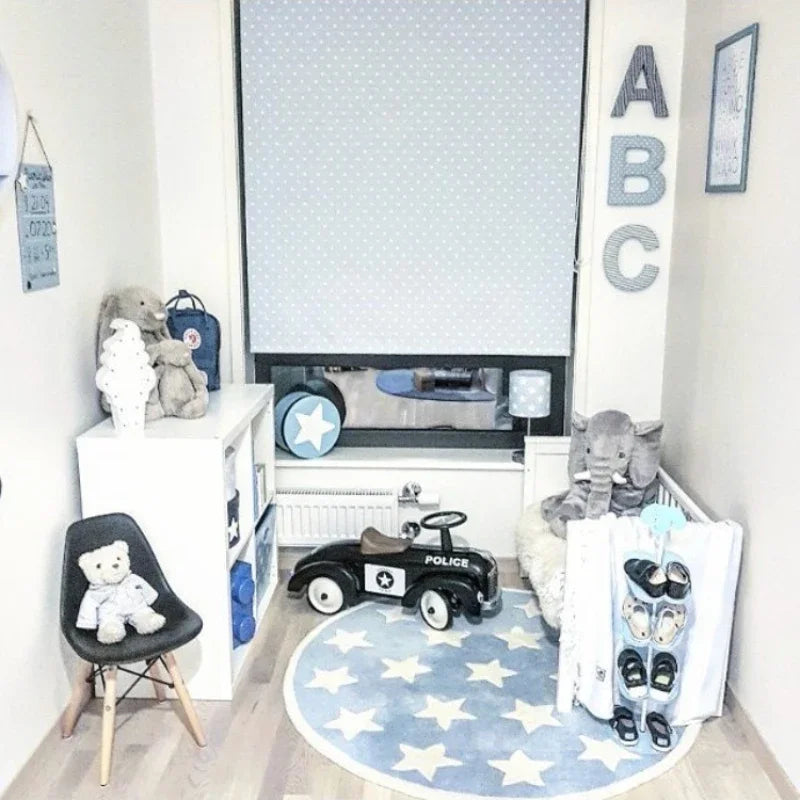 tapis rond étoiles bleu clair doux moelleux moderne enfants salon