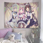 tapisserie graphique anime personnages dessins animés rose vert blanc illustration animaux mignons moderne
