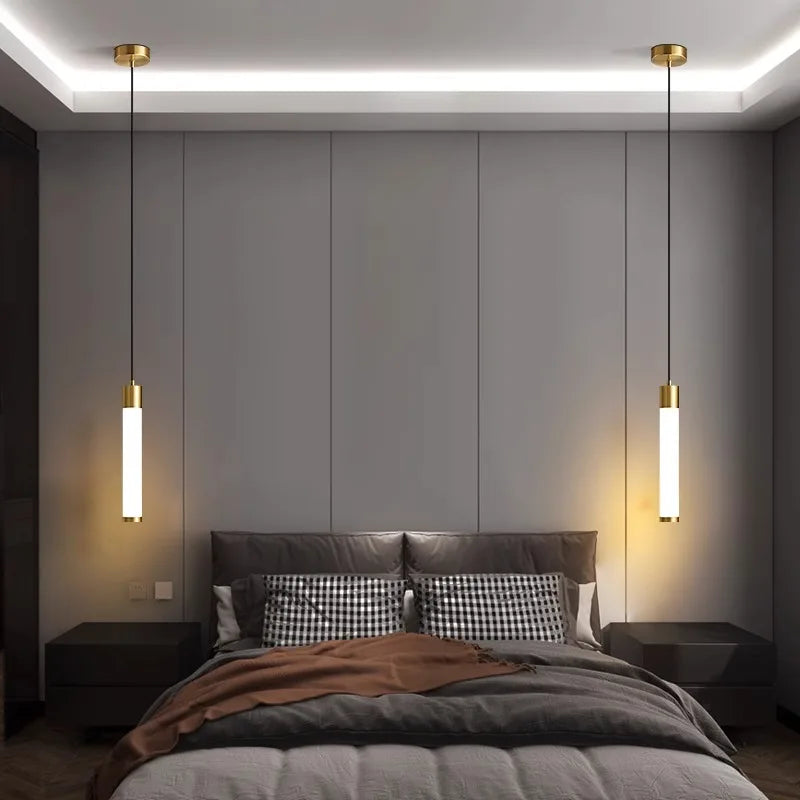 lampe suspendue moderne blanche dorée minimaliste salon chambre éclairage deux sources lumineuses