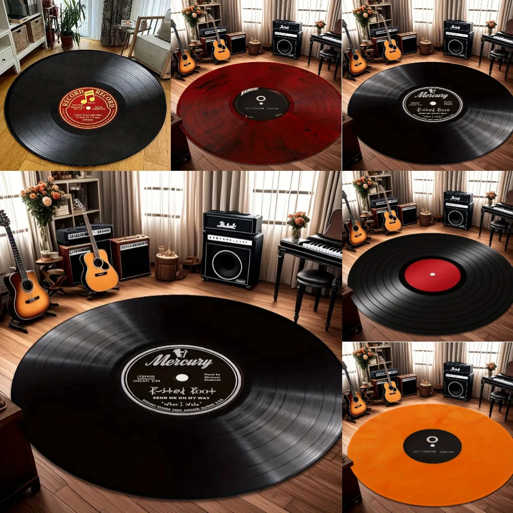 tapis rond moderne mandala vinyle noir rouge orange gris blanc antidérapant salon chambre