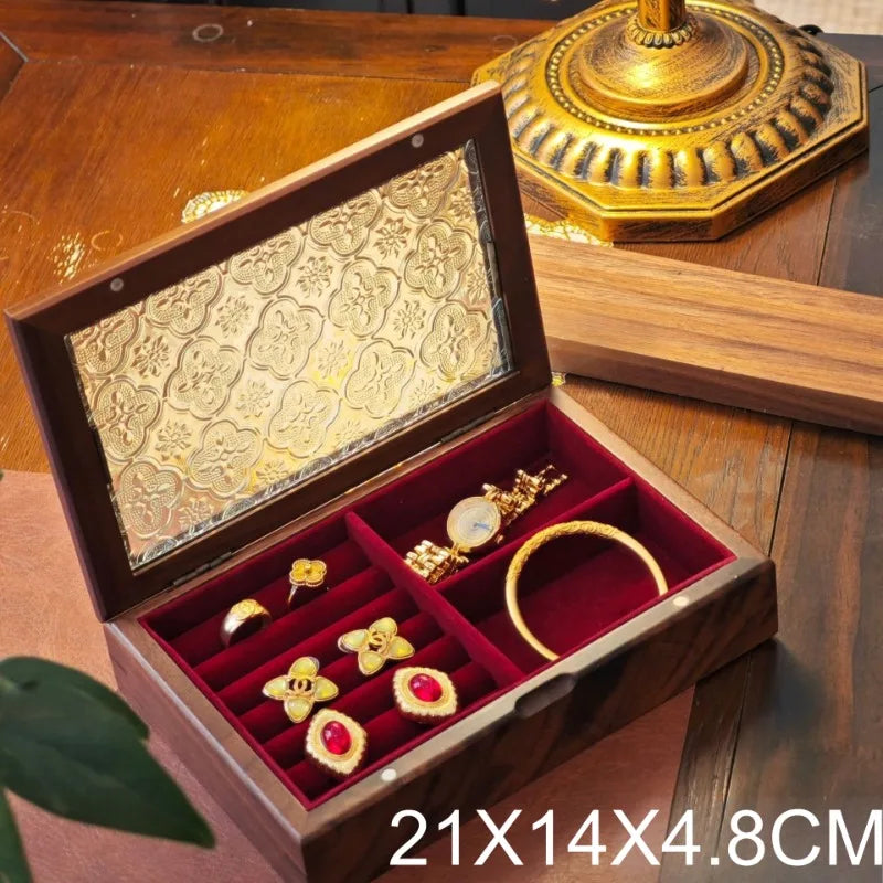 boîte bijoux bois vert vitre opaque motif floral poignée classique porte bijoux