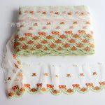 tissu polyester dentelle broderie fleurs rubans bordure élégant blanc orange vertclair 11cm 3mètres translucent