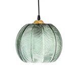 suspension lumineuse moderne élégante vert clair rayures horizontales transparente câble noir base métallique dorée