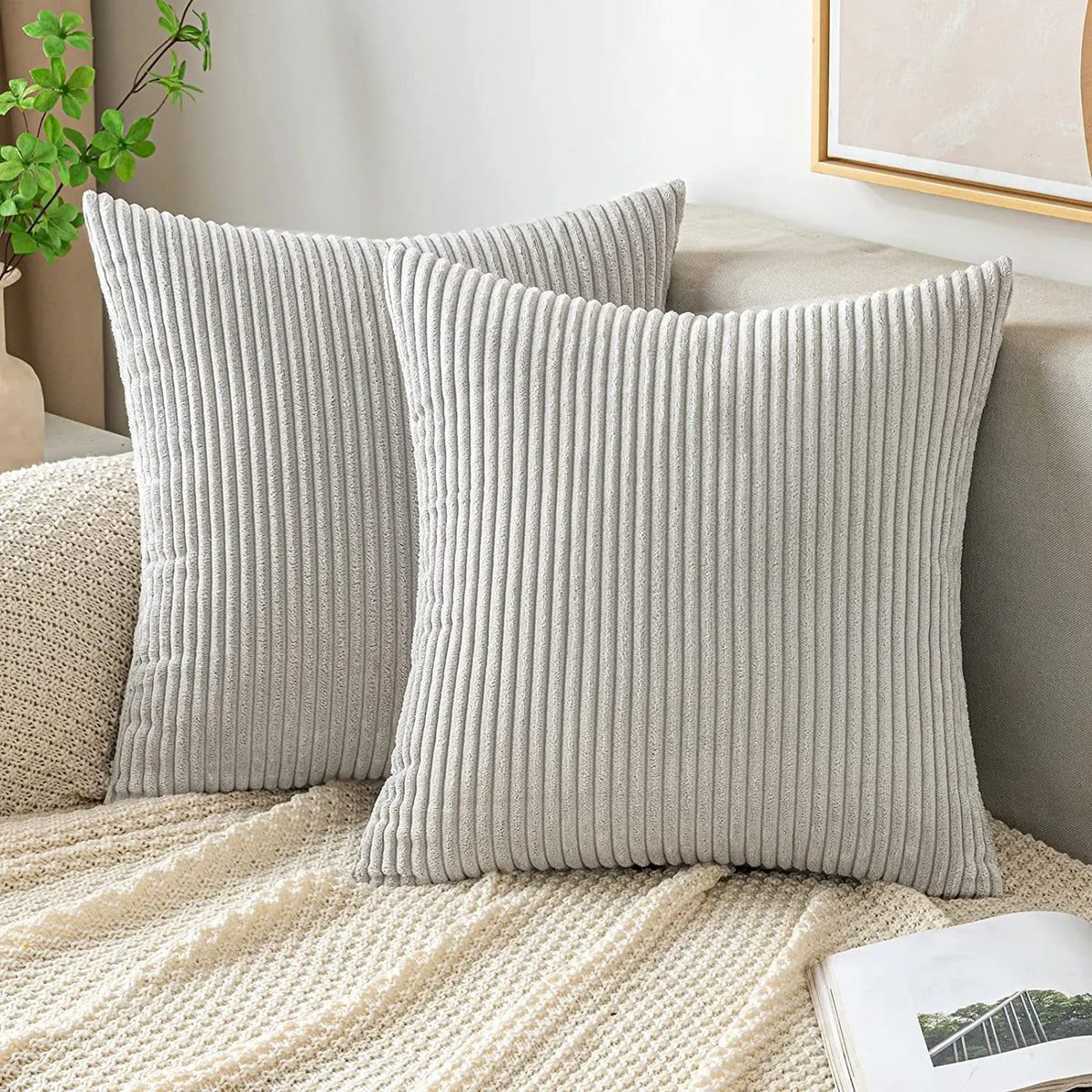 housse coussin velours côtelé orange rayé décorative canapé salon moderne zip invisible textile doux