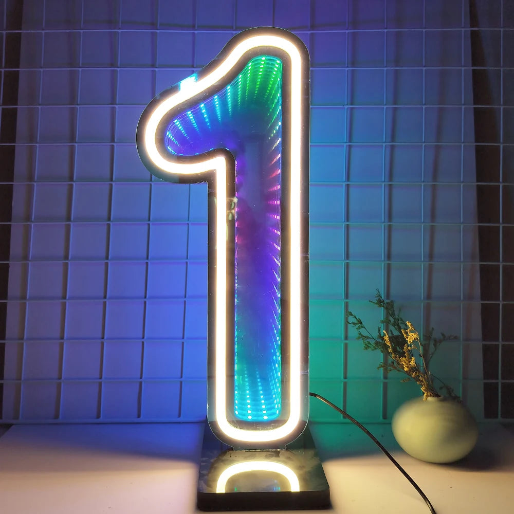 lumière numérique led numéro bleu vert blanche moderne rayures colorées base détachable fête événement