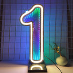 lumière numérique led numéro bleu vert blanche moderne rayures colorées base détachable fête événement