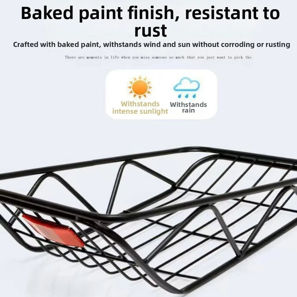 panier arrière vélo noir rouge treillis acier durable moderne minimaliste sangles réflecteur fixations