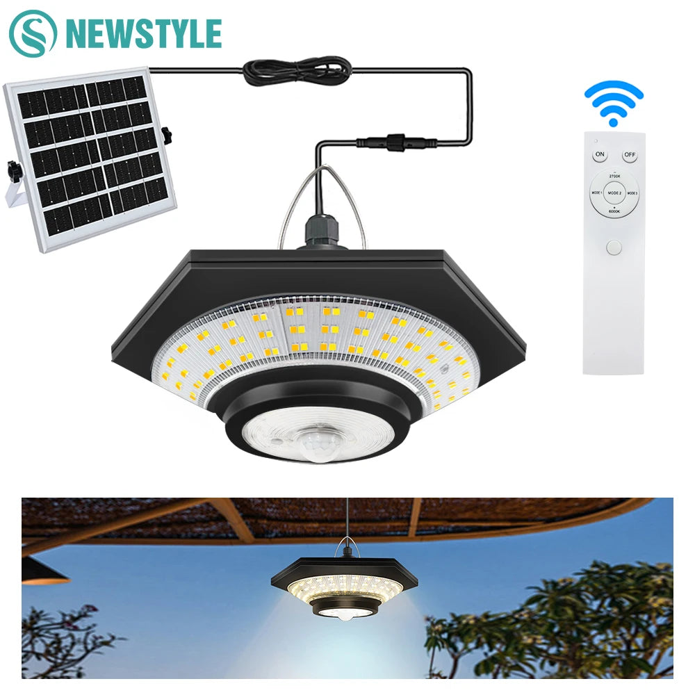 lampe solaire suspendue capteur mouvement 228 led étanche ip65 moderne télécommandeextérieur