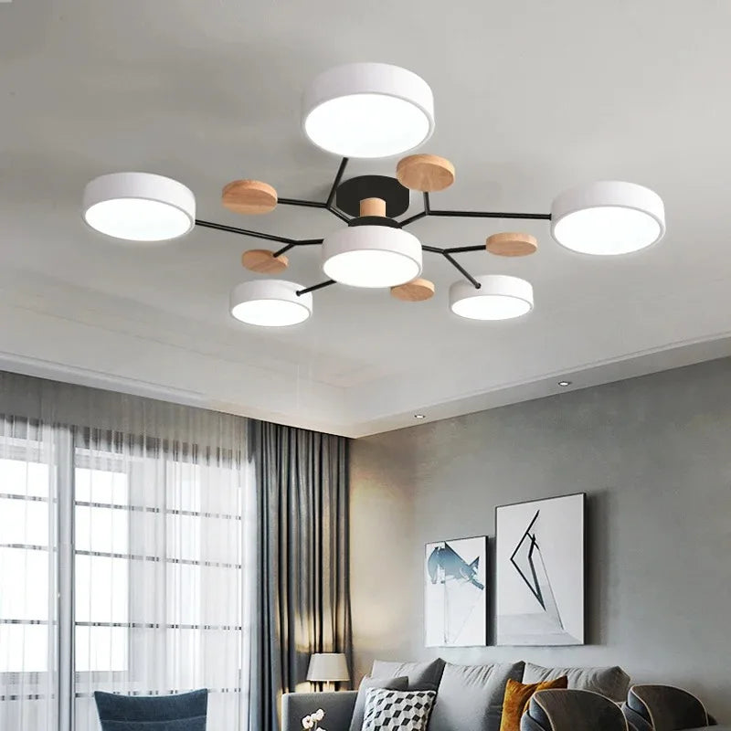 plafonnier led moderne gris bois clair suspension acrylique minimaliste 40w 3600lm 220v