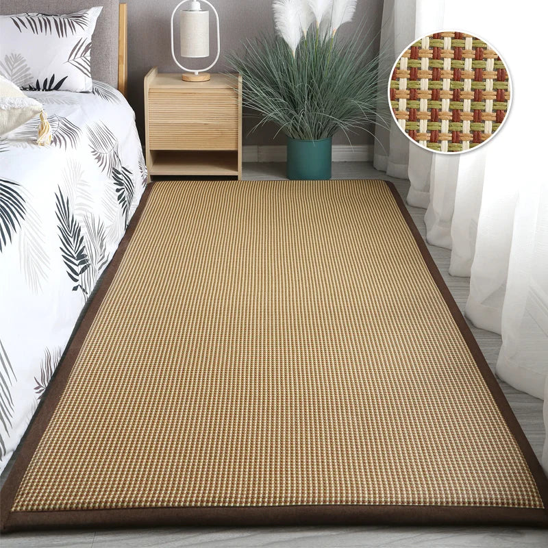 tapis sol rectangulaire tissé beige marron moderne rustique chambre salon maison