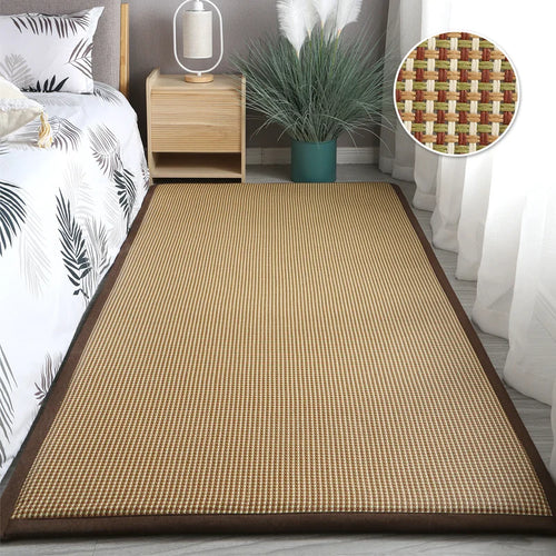 tapis sol rectangulaire tissé beige marron moderne rustique chambre salon maison