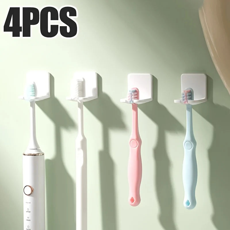 supports muraux adhésifs brosses dents blanc rose bleu moderne salle bain organisateur économie espace