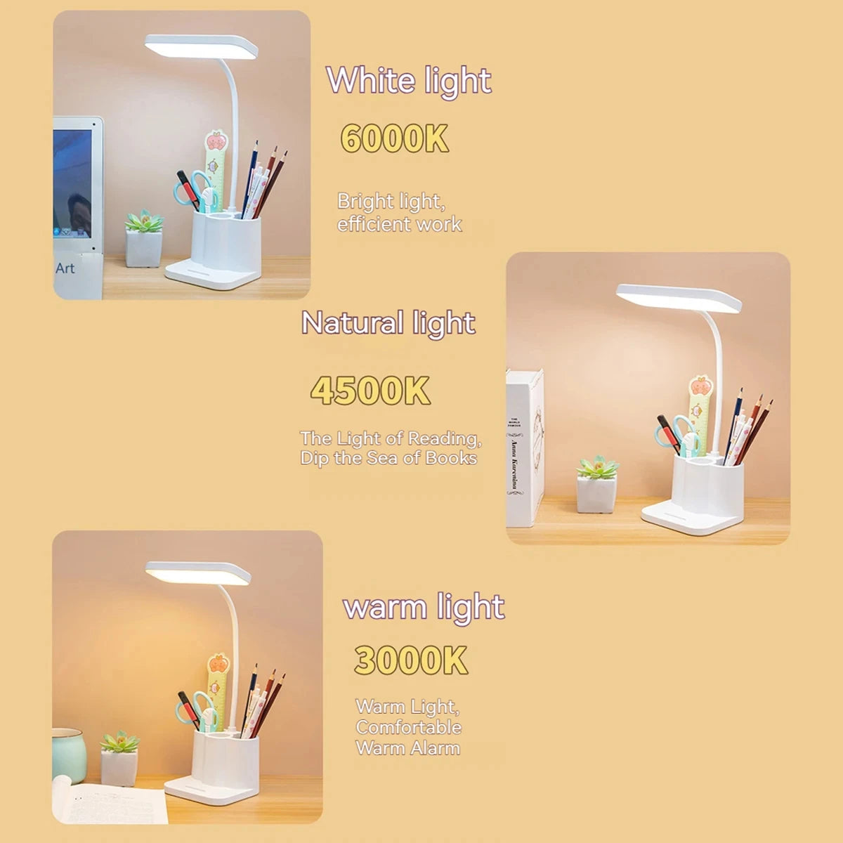 lampe rechargeable blanc moderne porte stylos téléphone ventilateur support batterie