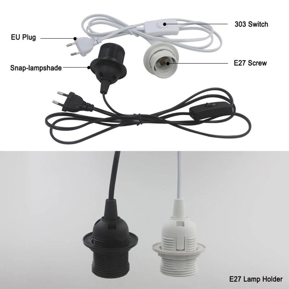 support lampe interrupteur 303 e27 câble 1.8m moderne vis blanc noir
