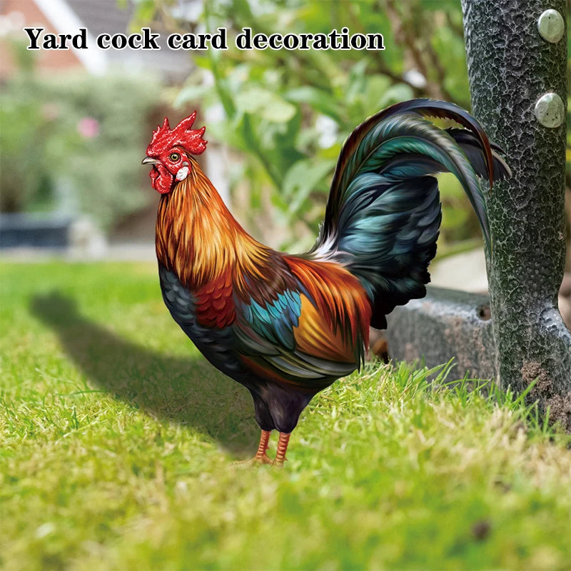 figurine coq deco jardin résistante intempéries rouge noir vert bleu plumeuses réaliste piquetextérieur patio