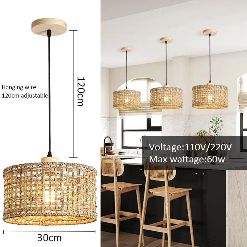 lampe suspendue tissage artisanal rustique boho chic naturelle salon restaurant