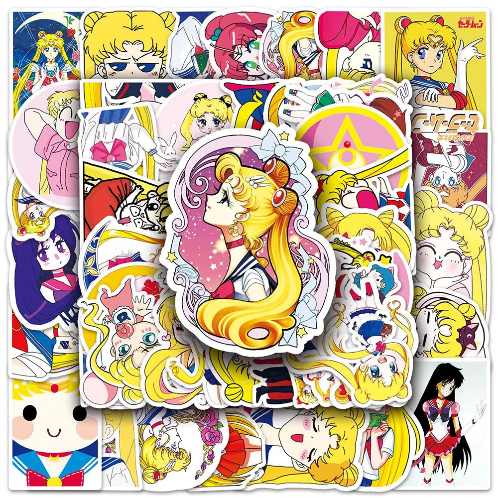 stickers anime sailor moon personnages kawaii stickers dessin animé jaune bleu rose blanc imperméables