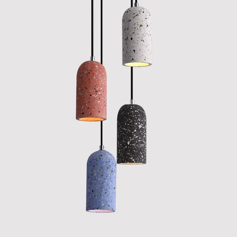 Suspension lumineuse moderne minimaliste texturée gris noir bleu rose blanc opacité câble noir LED