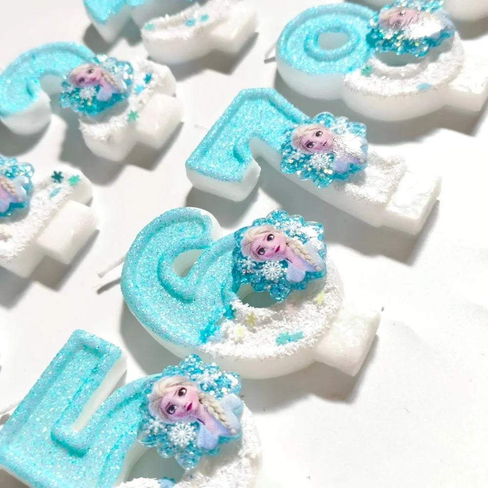 bougies anniversaire forme chiffres frozen elsa glitter bleu blanc decorative thème