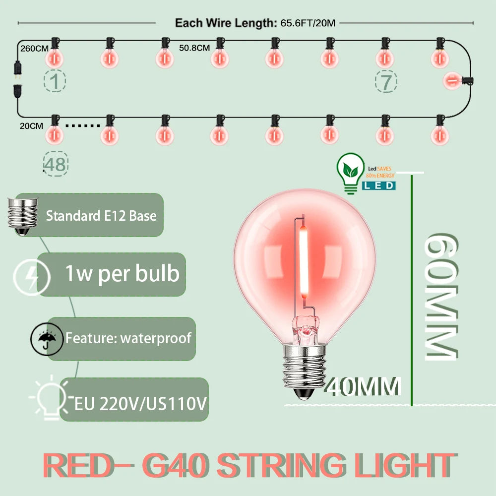 guirlande lumineuse led rouge sphères translucides moderne 10m 15m 20m
