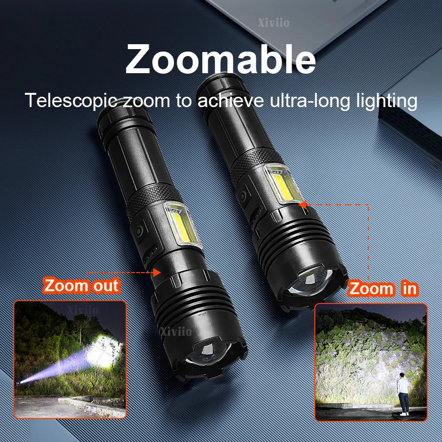 lampe torche multifonction led rechargeable 30w banque alimentation autodéfense texturée moderne noire