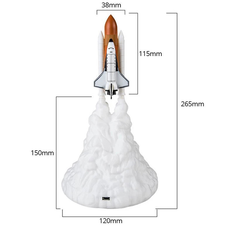 lampe led forme fusée spatiale blanc orange rouge nuages moderne veilleuse rechargeable manuel utilisation