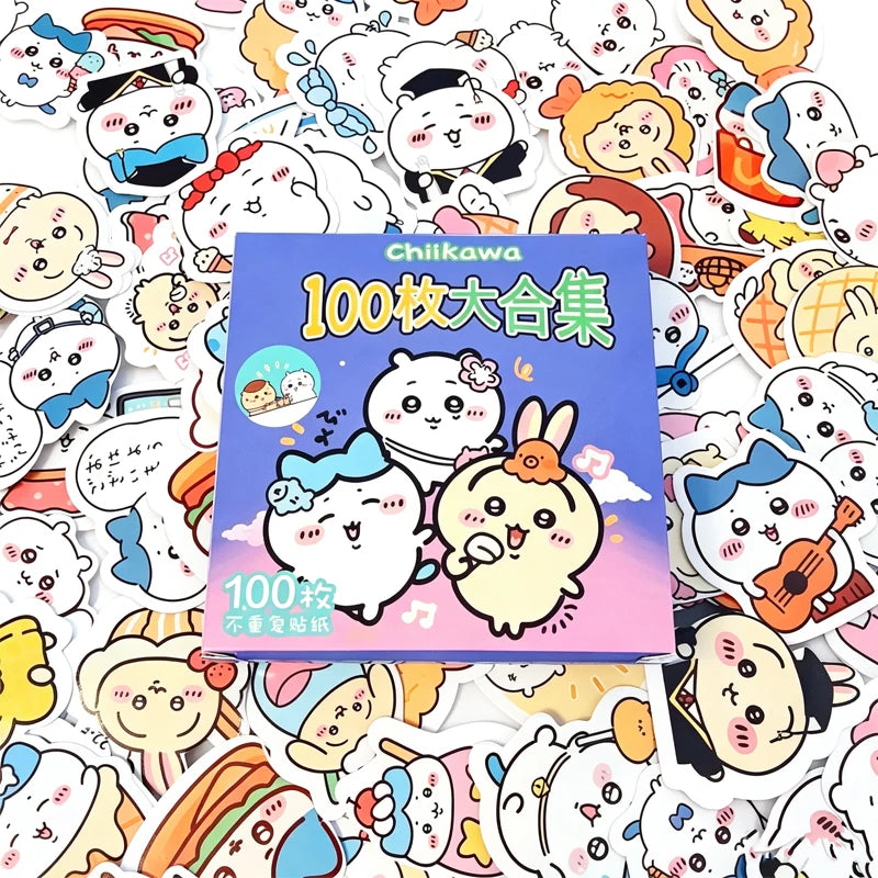 sticker kawaii mignon enfantin boîte stickers motifs personnages couleurs bleu rose blanc jaune vert