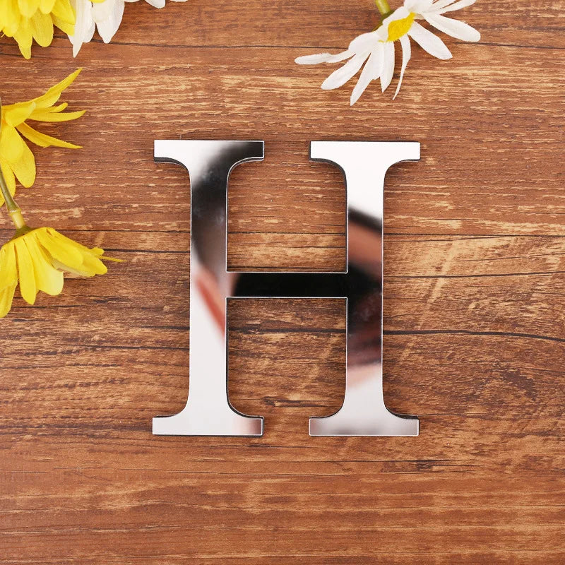lettre acrylique miroir argentée autocollante décoration murale alphabet moderne fête mariage maison diy