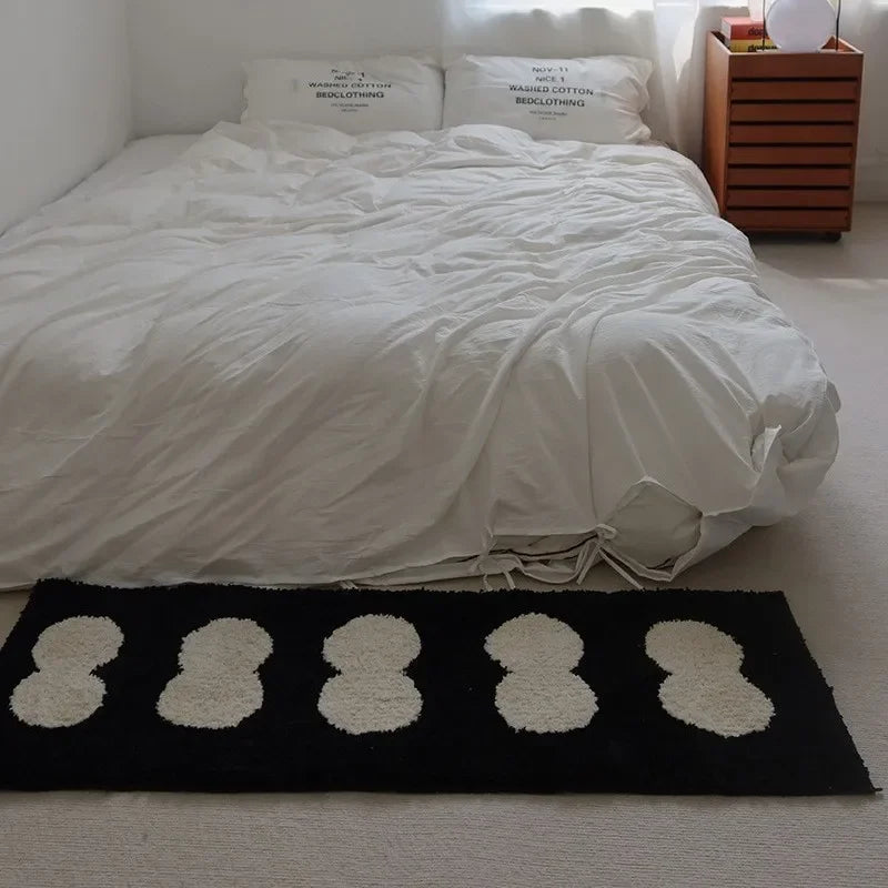 tapis imperméable anti dérapant moderne blanc noir cercles superposés chambre couloir entrée