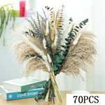 Bouquet fleurs séchées naturel marron beige violet blanc plumes pampas rustique maison table decoration