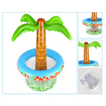 flotteur gonflable palmier boissons transparence verte bleu rouge tropical festif plage piscine