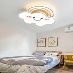 plafonnier moderne nuages souriants arc ciel blanc rose bleu led télécommande chambre enfants