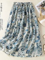 Jupe lin polyester fleur imprimée décontracté casual blanc bleu gris été