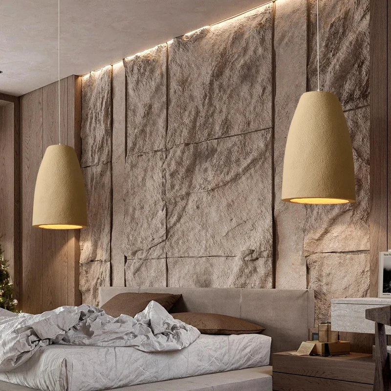 suspension lumineuse moderne beige clair texturée câble suspendu minimaliste lumière led