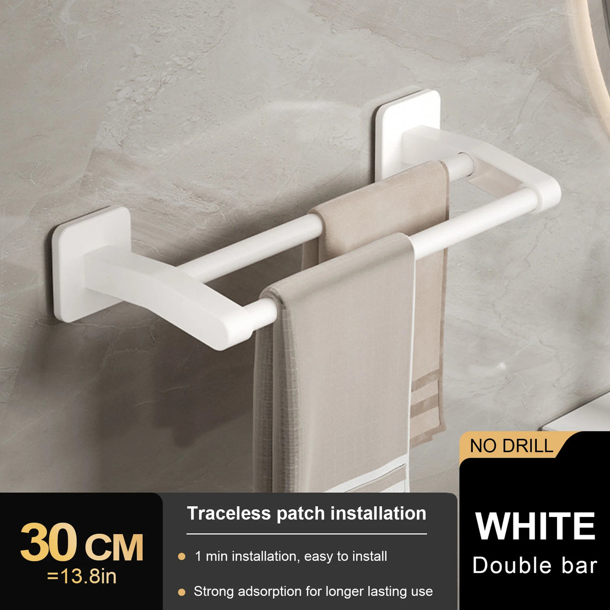 porte serviettes mural gris lisse double barre 30 40 50cm moderne minimaliste fixations murales