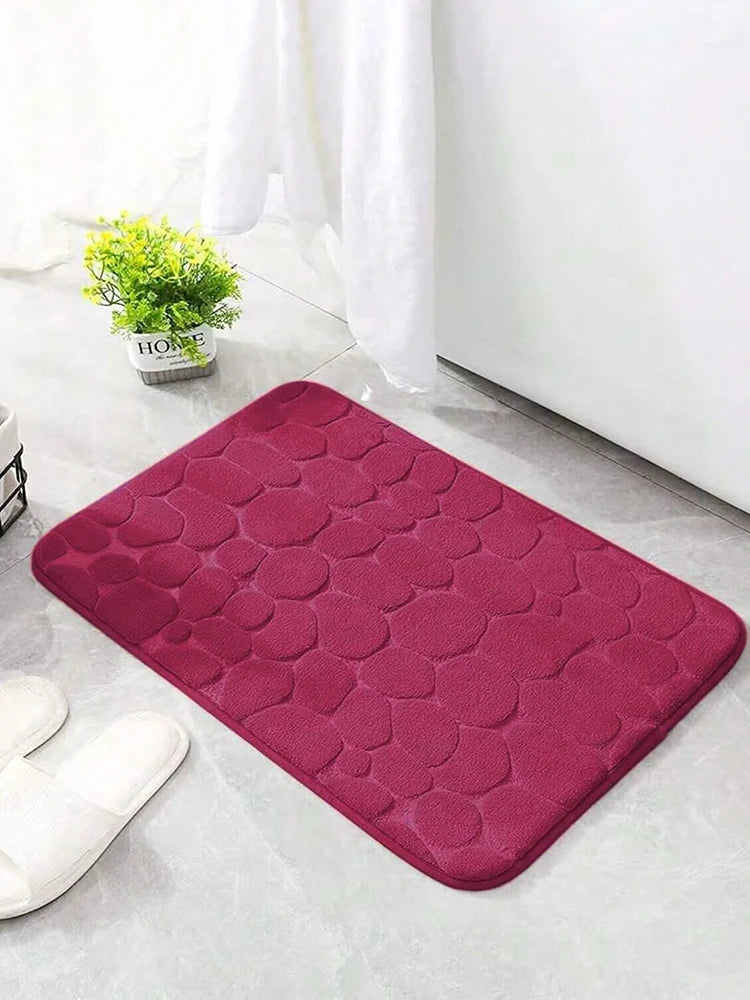 tapis bain moderne marron noir bordeaux bleu clair texture galets polyester antidérapant absorbant