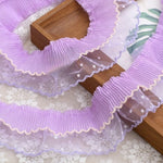 ruban plissé dentelle violet rose bleu jaune vintage romantique translucide décoration emballage cadeau
