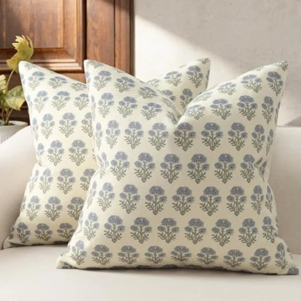 taies d'oreiller motif floral blanc gris decoration maison polyester opaques classique farmhouse 18x18 pouces