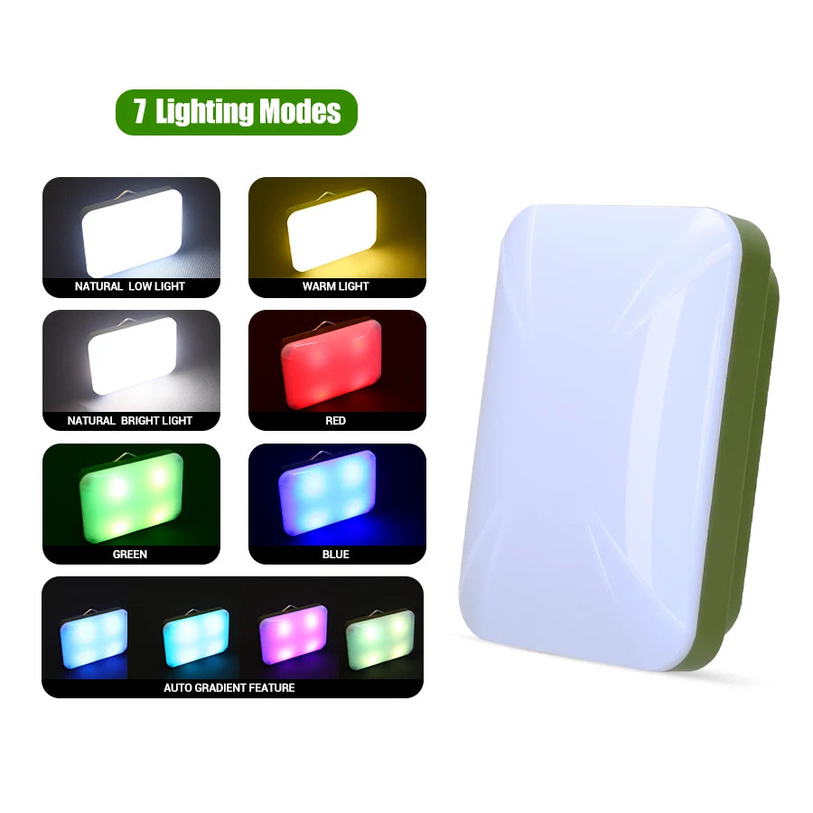 lampe camping rechargeable vert olive modes éclairage portable étanche crochetarrière led moderne