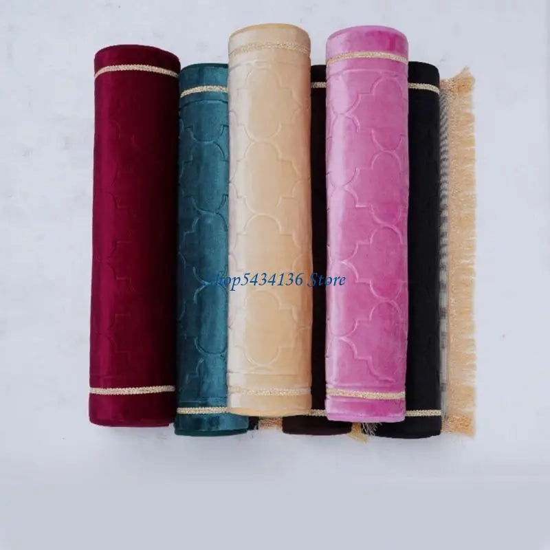 tapis prière motif géométrique rouge bleu beige rose moderne clips franges coton décoratif