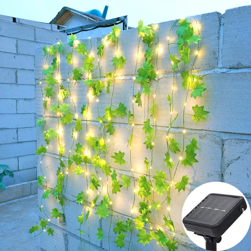 guirlande lumineuse solaire feuilles vertes lumières blanches clips rechargeable extérieure noël mariage jardin festive