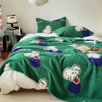 couverture peluche verte motif chapeaux colorés douce portable hiver automne