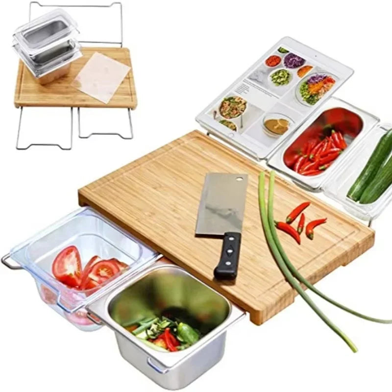 planche découper bambou bacs intégrés moderne couteau support tablette clipsé